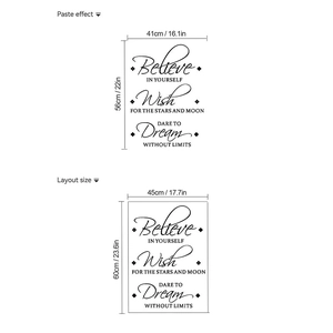 Minimalist motivational wall stickers with believe in yourself and dare to dream quotes