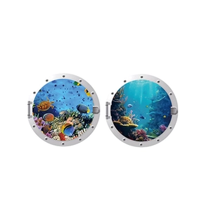 3D porthole ocean wall decals with tropical fish and coral reef for kids room decoration