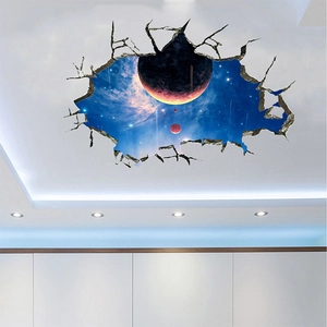 3D Outer Space Galaxy Planet Broken Wall Sticker PVC Self Adhesive Home Decor For Kids Room Bedroom Living Room Mural