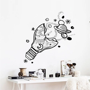 Minimalist creative light bulb and cosmic universe wall sticker for bedroom decor