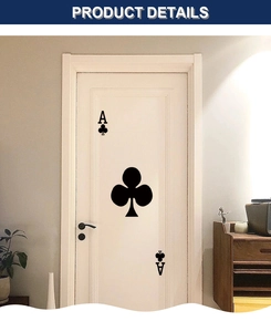 Detailed close-up of ace of clubs poker card door sticker on a white bedroom door
