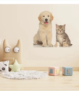 Cute realistic puppy and kitten wall sticker decoration for nursery and kid's room