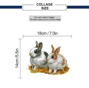 Détail des stickers muraux lapins mignons avec dimensions précises de 18 cm sur 14 cm