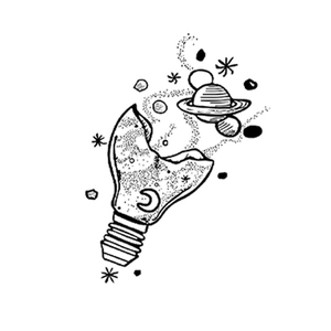 Creative sketch of a light bulb universe wall sticker featuring Saturn and stars