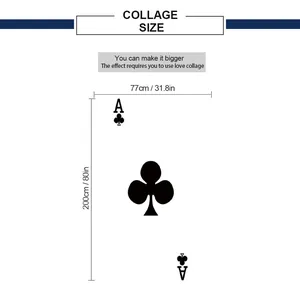 Size chart for Ace of Clubs door sticker measuring 77cm wide and 200cm tall dimensions