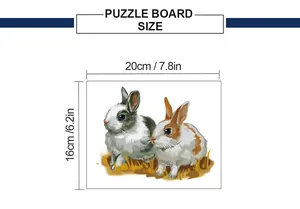 Tableau des tailles détaillé montrant les dimensions 20x16cm des stickers lapins mignons