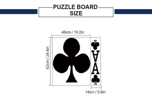 Detailed dimension guide for Ace of Clubs puzzle board door sticker with size markings