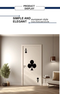 Detailed view of Ace of Clubs poker door sticker on a white door in a modern room