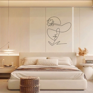 Minimalist black line art wall sticker featuring an abstract female silhouette for bedrooms