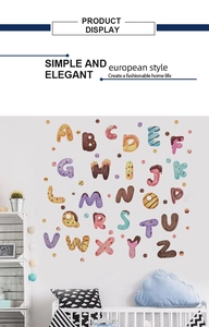 Détail de stickers muraux alphabet A-Z thème dessert coloré pour chambre d'enfant