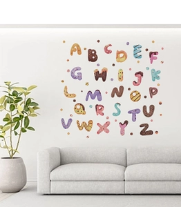 Stickers muraux 26 lettres de l'alphabet design donuts colorés pour chambre d'enfant