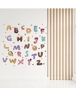 Stickers muraux alphabet avec motifs de donuts et desserts pour chambre d'enfant