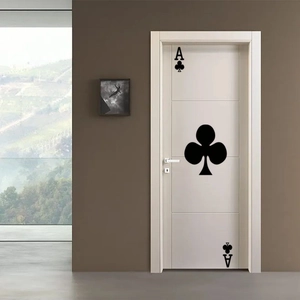 Modern white door sticker with black Ace of Clubs poker design for minimalist decor