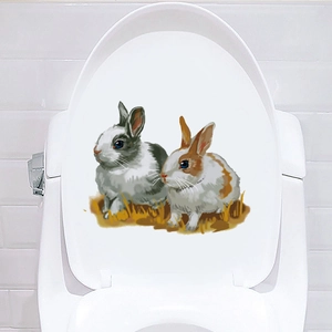 Autocollants de toilette mignons avec double lapin pour déco de salle de bain