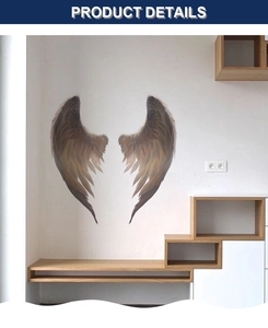 Detailed close-up showing realistic feather textures on a wing-shaped wall sticker