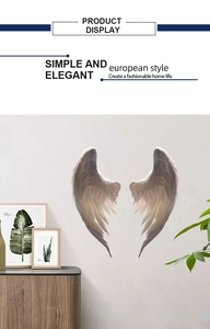 Realistic feather texture detail of wing wall decals in a modern minimalist living room