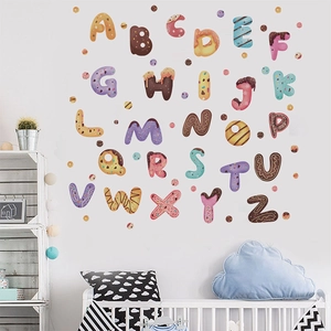 Stickers muraux alphabet A-Z style donut coloré pour décoration chambre d'enfant et bébé