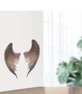 Detailed close-up showing natural brown feather textures of 3D wing wall stickers