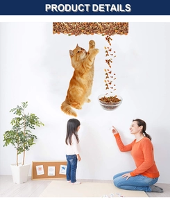 Detail of 3D orange cat wall sticker showing realistic fur and pet food bowl graphics