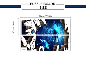 Size chart showing 90x30cm dimensions for dolphin themed self-adhesive wall stickers