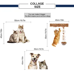 Size chart for 3D dog and cat wall stickers showing dimensions of 50x40cm per decal piece