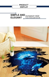 Detailed 3D visual ocean dolphin floor sticker with realistic broken edge effect decor