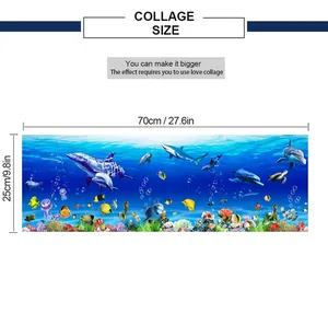 Size chart showing dimensions of 70x25cm for the underwater world wall sticker