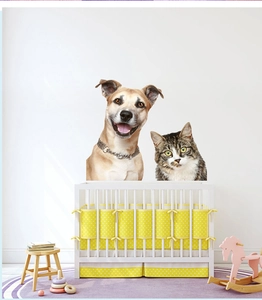 Detailed realistic 3D golden retriever and cat wall stickers for a cozy nursery room