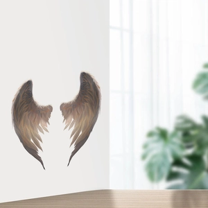 Minimalist angel wings wall decals with brown feather texture for bedroom living room decor