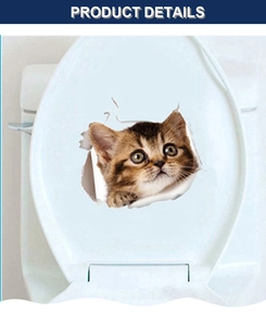 Detailed 3D cat wall sticker showing a brown tabby kitten peeking out on a toilet lid
