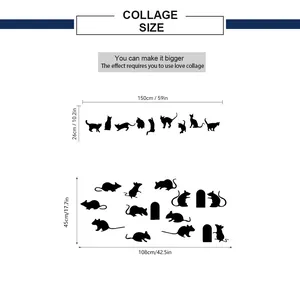 Guide des tailles des autocollants muraux famille souris avec dimensions en cm et pouces