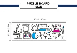 Detailed size chart for science laboratory wall decal measuring 90cm by 30cm