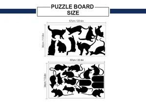 Guide des tailles pour stickers muraux chat et souris avec dimensions en cm et pouces