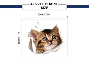 Detailed size specifications for cat wall sticker measuring 20cm by 18cm with 3D tabby design