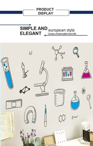 Detailed science wall sticker with microscope and chemical formulas on office wall