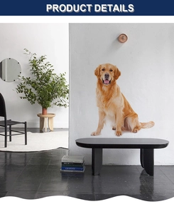 Detailed realistic golden retriever wall decal shown in a modern living room setting