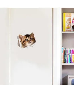3D realistic cat wall sticker with vivid ripped hole effect for home room decoration
