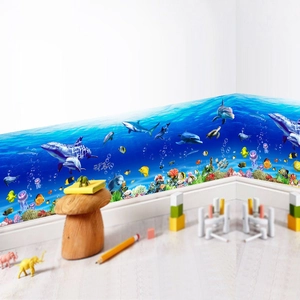 Ocean World Wall Sticker Undersea Life Dolphin Shark Coral Reef Border Decal For Kids Room Bathroom PVC Waterproof Decor