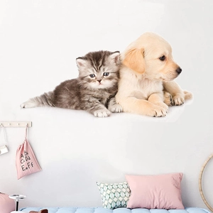 Cute realistic cat and dog wall decal sticker for nursery and kids' bedroom decor