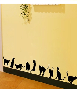 Lot de 10 autocollants muraux silhouettes de chats noirs pour plinthes et décoration