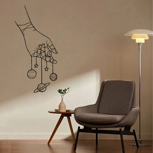 Minimalist black hand and celestial planets wall sticker for bedroom and hallway decor