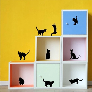 Stickers Muraux Créatifs Silhouette de Chat Noir et Trou de Souris en PVC Décoration Amovible pour Escaliers Salon Chambre à Coucher