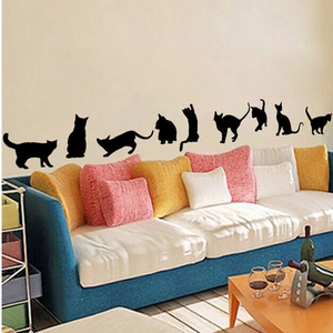 Lot de dix stickers muraux silhouettes de chats noirs pour décoration de salon
