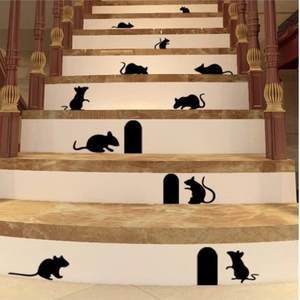 Stickers muraux silhouette famille de souris cartoon pour décoration d'escalier