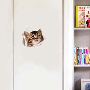 3D tabby cat wall sticker with realistic broken hole effect for home room decoration