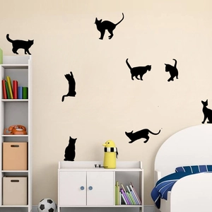 Stickers muraux silhouettes de chats noirs pour décoration de salon et chambre cosy