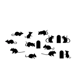 Stickers muraux famille souris comprenant 12 silhouettes noires et 3 trous de souris décoratifs