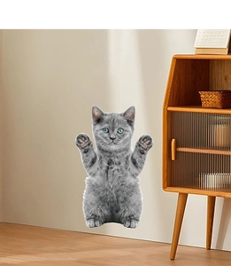 Sticker mural 3D chat British Shorthair réaliste montrant la texture des poils