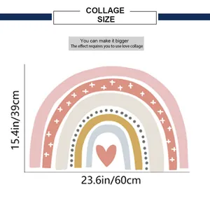 Size guide for bohemian rainbow wall stickers showing 60cm width and 39cm height