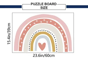 Size chart showing 23.6 x 15.4 inch dimensions for rainbow puzzle board wall decal